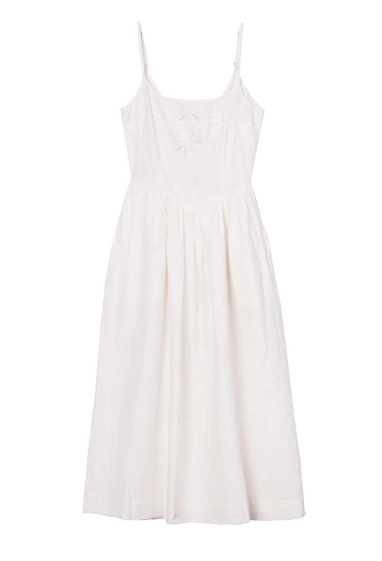 Neroni White Floral Embroidered Linen Dress