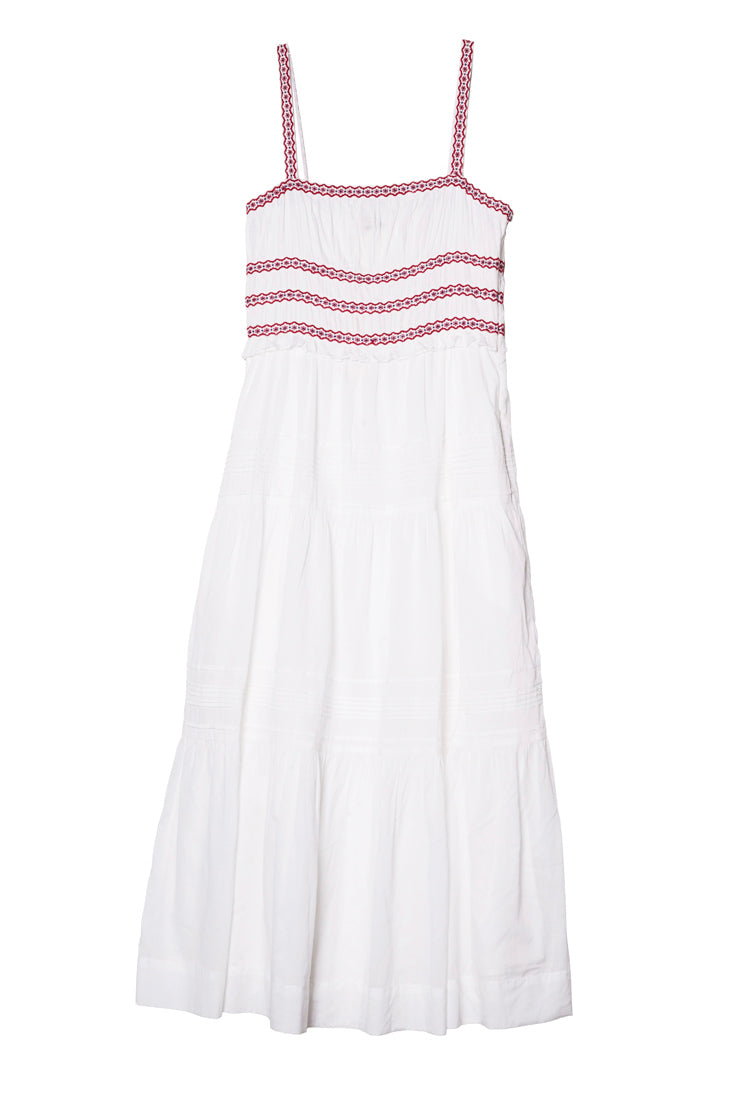Carolyne Floral Embroidered White Voile Dress